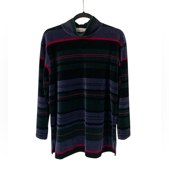 Talbots Petites Women’s Striped Top Velvet Sweater Mock Neck Long Sleeve Size P - Picture 9 of 9